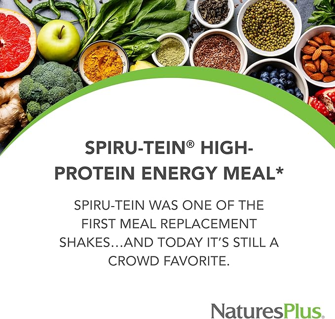 NaturesPlus SPIRU-TEIN Simply Natural, Original Vanilla - 1.63 lb - Unsweetened Plant-Based Protein Shake - 32 Servings