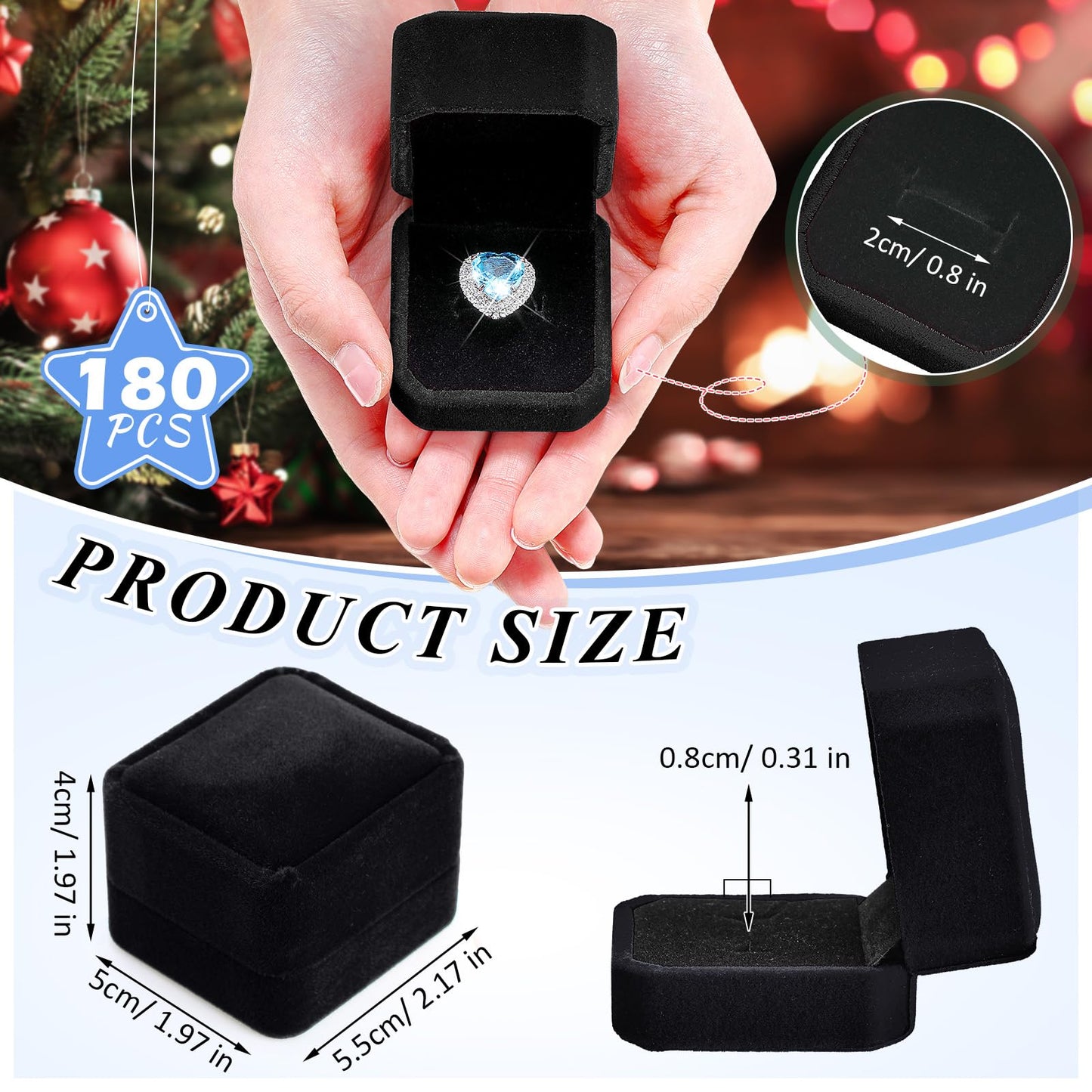 Misdary 180 Pcs Black Velvet Ring Boxes Bulk with Lined Earring Jewelry Gift Box Case for Wedding 2.13 x 2.01 x 1.54 Inches