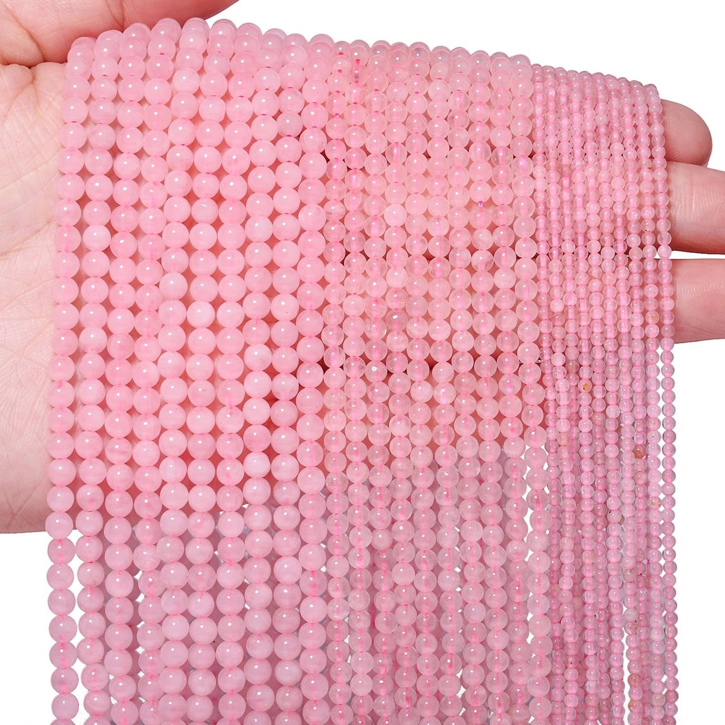 Songxi 90pcs 4mm Rose Quartz Natural Round Stone Beads for Jewelry Making, Smooth Loose Small Gemstone Beads for Bracelets Necklace, Chakra Stones with Energy Power