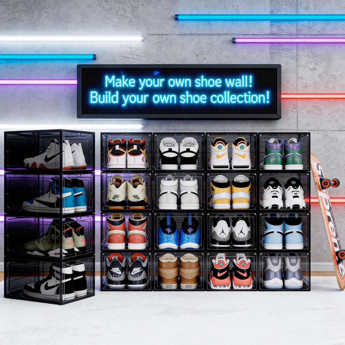 Upgraded Hard Shoe Storage Box 12 Pack XL Clear Shoe Organizer (12 Count)