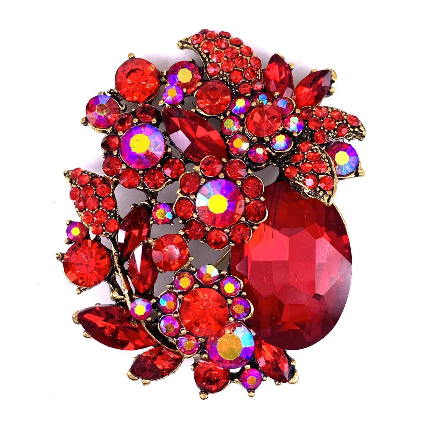 SELOVO Women's Sparkly Flower Red Rhinestone Crystal Brooch Pendant Pin