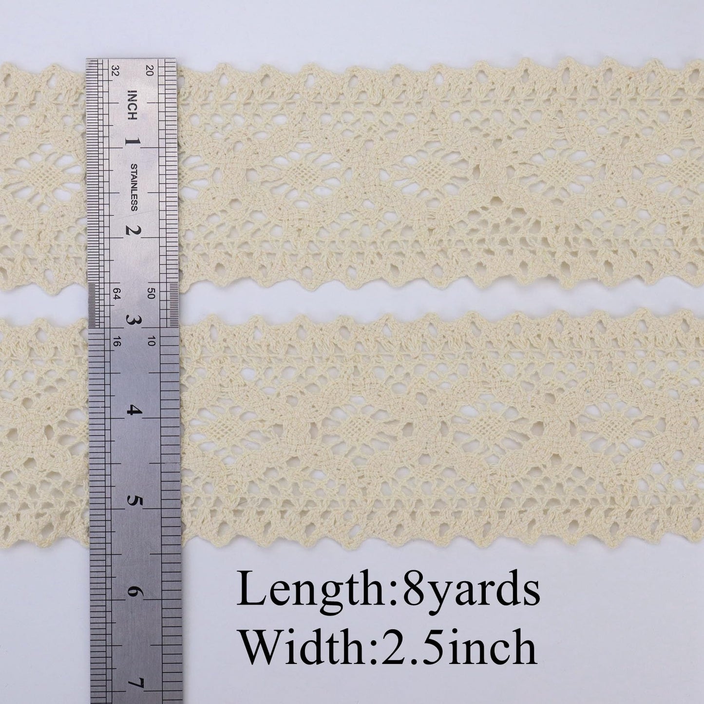 Beige Lace Ribbon 8 Yards Crochet Lace Trim Extra Wide Cotton Sewing for Crafts, Gift Package Wrapping, Bridal Wedding Decoration, Scrapbooking Supplies