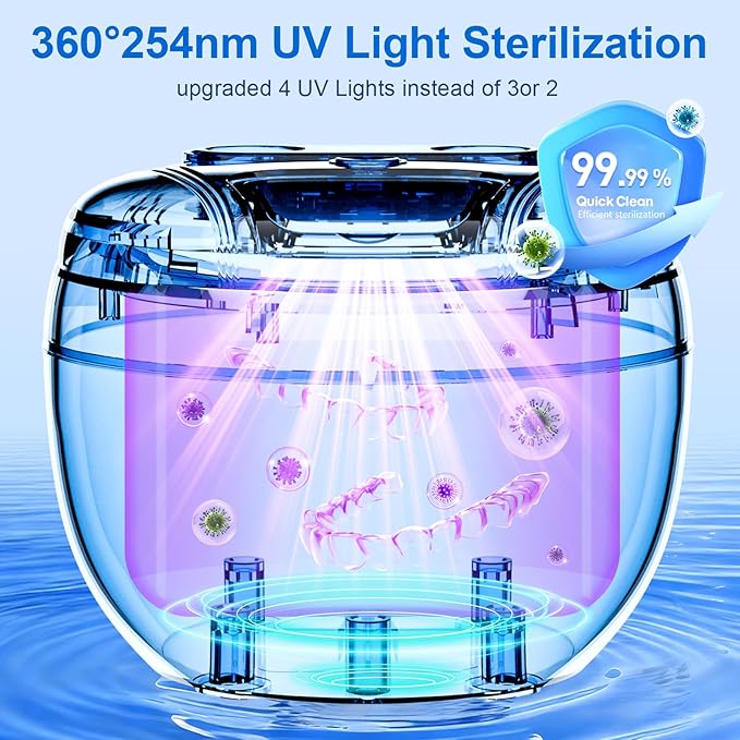 Retainer Cleaner, Upgraded Open-Window 45kHz Retainer Cleaner 200ML Dental Cleaning Pod with 4 Modes & Digital Timer