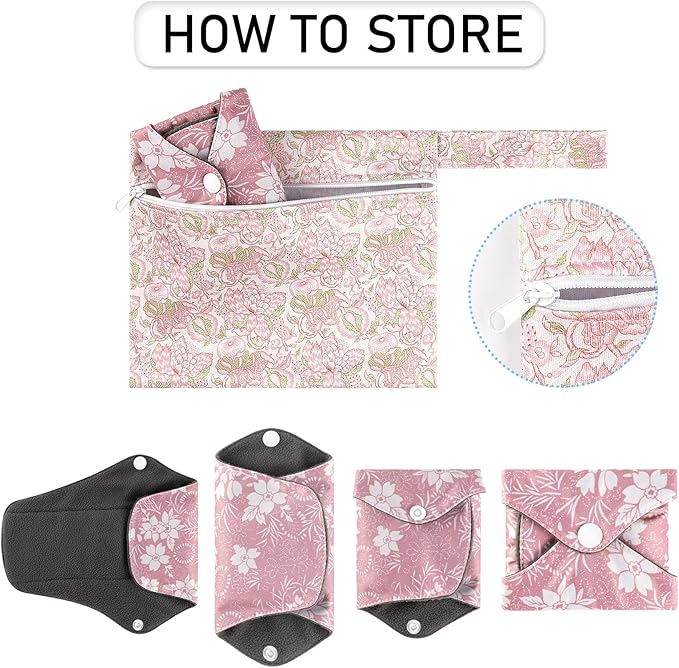 PHOGARY 7 Pcs Reusable Menstrual Pads, Reusable Sanitary Pads for Women, Washable Overnight Cloth Menstrual Pads Heavy Flow with Wet Bag