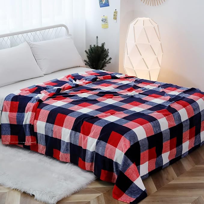 SOCHOW Buffalo Plaid Flannel Fleece Throw Blanket 50 x 60 Inches, Soft Lightweight Cozy All Season Red/Blue Checkered Blanket for Bed, Couch, Car