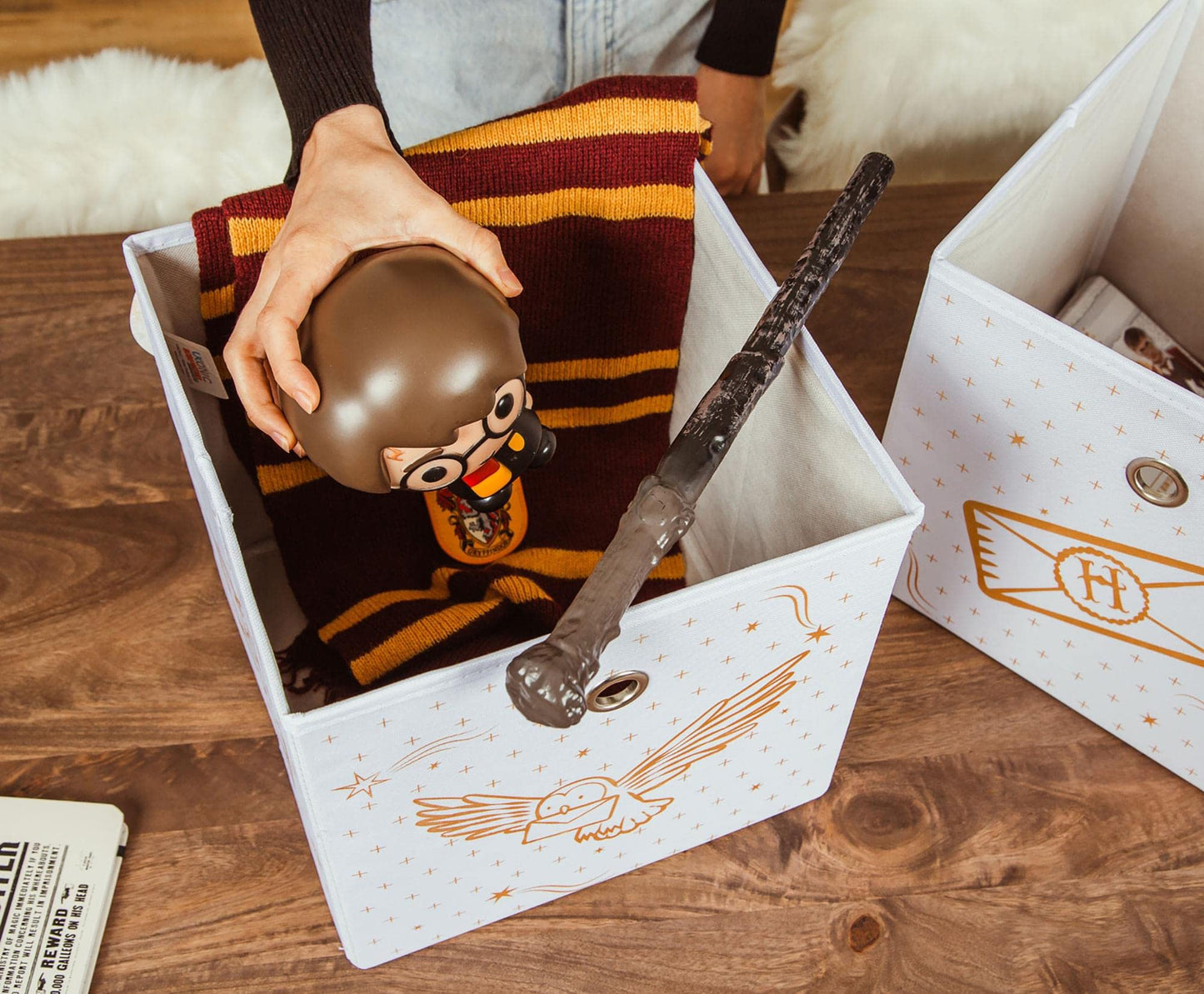 Ukonic Harry Potter Hedwig 11-Inch Storage Bin Cube Organizers, Set of 2 | Fabric Basket Container, Cubby Cube Closet Organizer | Wizarding World Gifts And Collectibles