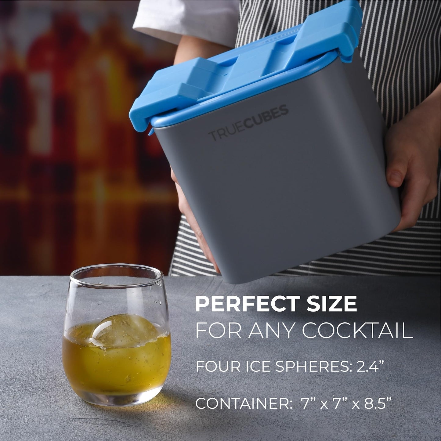 True Cubes Crystal Clear Ice Sphere Maker with Storage Bag – 4 Large Ice Spheres for Cocktails, Whiskey, and Drinks – Stackable Silicone Mold for Slow-Melting, Bartender-Quality Ice