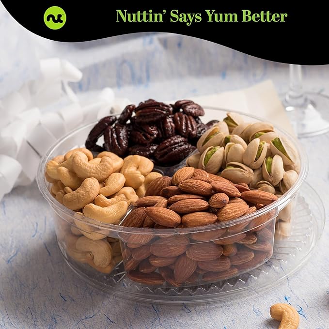 NUT CRAVINGS - Halloween Treats For Adults Mixed Nuts Gift Basket in Red Gold Box (4 Assortments) Holiday Xmas Christmas Food Arrangement, Healthy Snack Care Package, Food Assortments