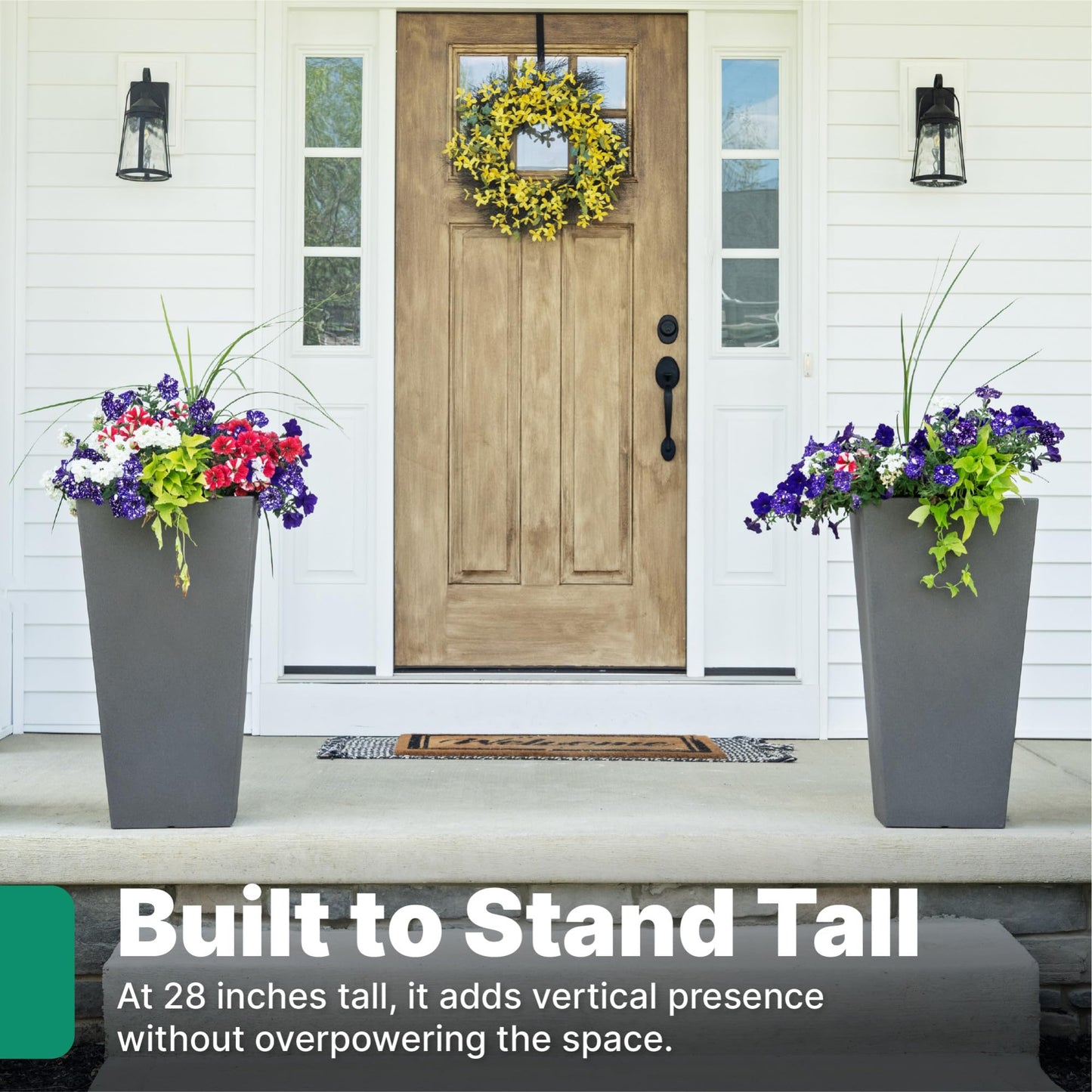 Step2 Tremont Tall Square Tapered Planter, 28" 2-Pack, Indoor/Outdoor Plants, Efficient Drainage, Durable Resin, Dark Cedar