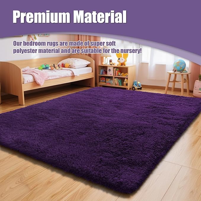 9x12 Fluffy Area Rugs for Living Room,Large Purple Fuzzy Shag Area Rug for Bedroom,Soft Non-Shedding Indoor Plush Carpet for Kids Bedroom Nursery Home Decor