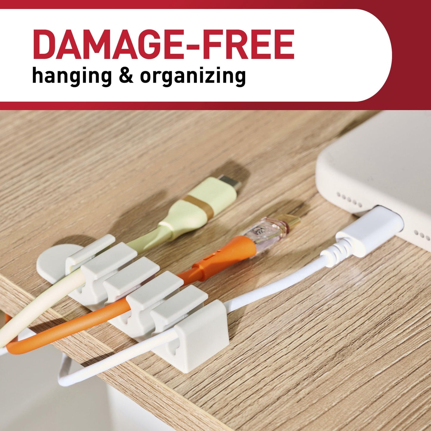 Command 5-Cord Clip Organizer and Wrap Bundle, 2 Clips, 1 Wrap and 6 Medium Strips, White, Great for Damage-Free Electronics Organization Under Desk or Wall Mount