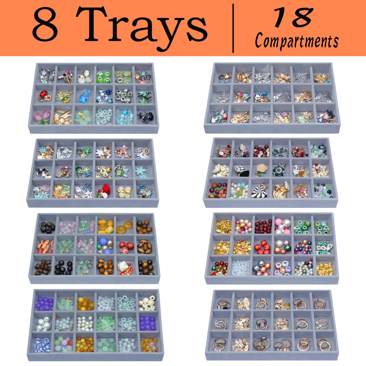 7Color Sky X-Large Jewelrys Tray for Drawer 8 Pack Earring Organizer Stackable Velvet Jewelry Organizer Dresser Rings Studs Earring Holder