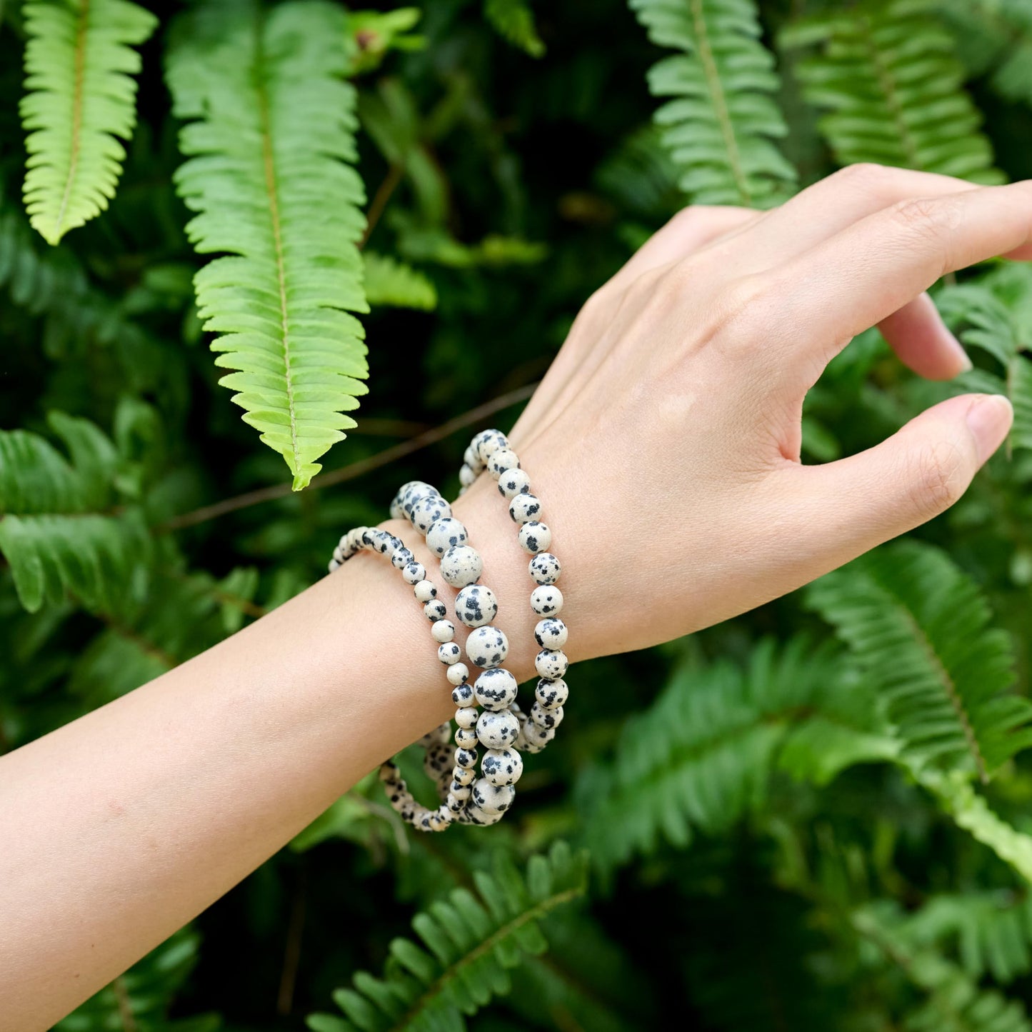 Bivei Dalmatian Jasper- Grounding & Joy -4mm Beaded Bracelets for Women Handmade Semi Precious Natural Stone Stretch Elastic Jewelry Yoga Protection Gifts