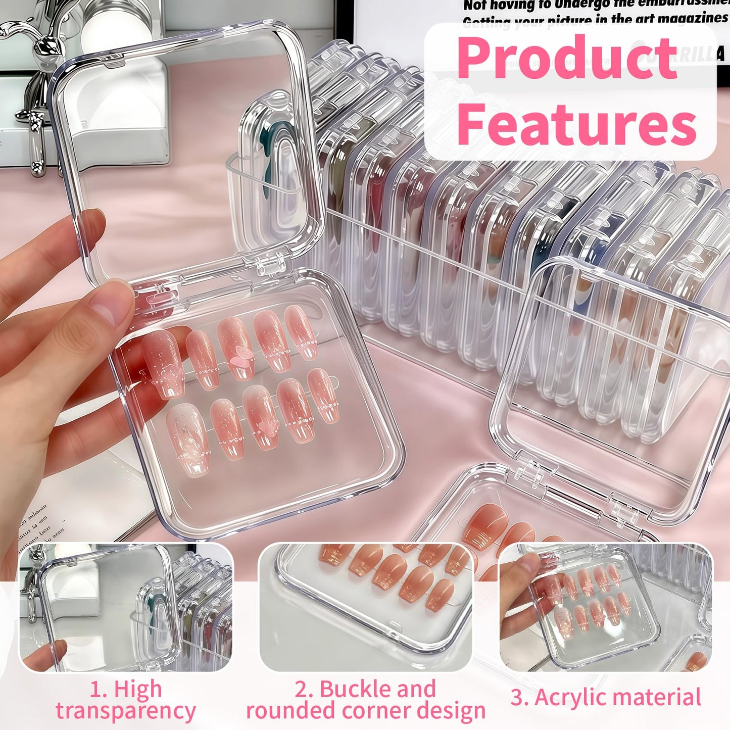 VYNFLICK Press On Nail Packaging - 14pcs Acrylic Press On Nail Organizer Box with 30 Adhesive Tabs, for Fake supplies Storage Case Display Salon Home Storage