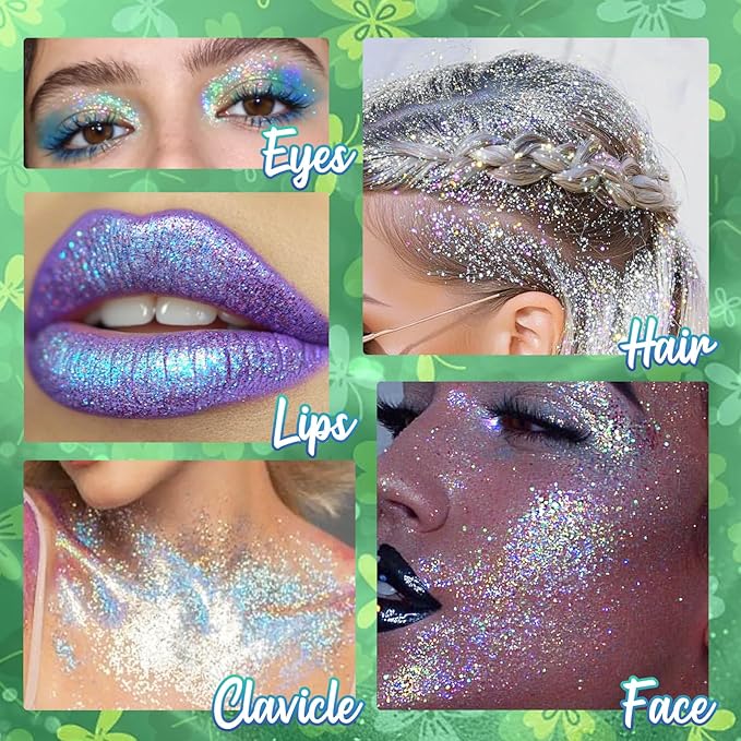 CAHOTO Green Rolling Glitter for Face Body & Hair, Roll-on Sequins for St. Patrick's Day, Sparkling Accessories for Christmas Concert Rave Festival Halloween Party Mardi Gras Carnival, 1.35fl.oz
