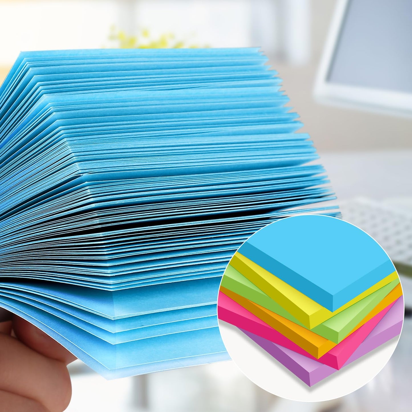 (48 Pads) Sticky Notes 3x3 inch Post, Self-Stick Pads Bright Colors Post Note, Recyclable, Easy to Post for Home, Office, School