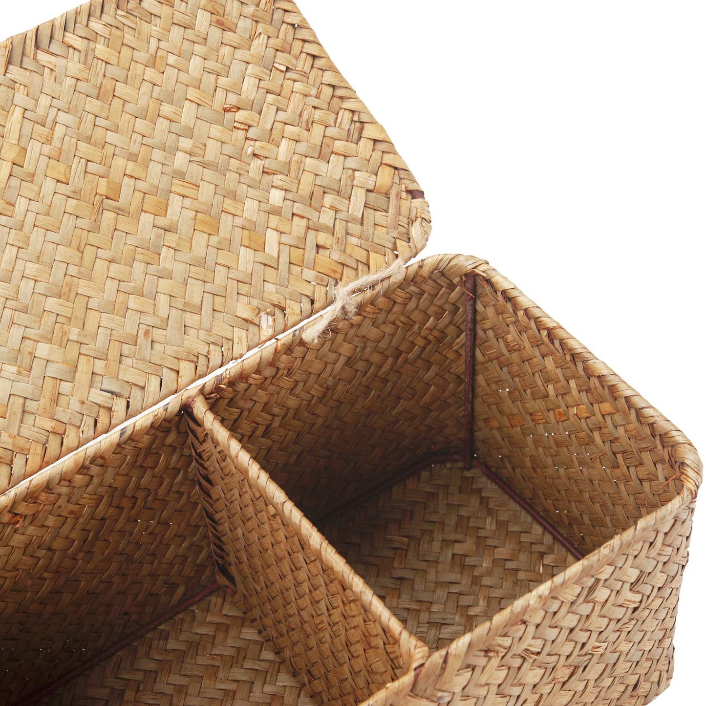 DECRAFTS Seagrass Storage Basket with Lid Rectangular Small Woven Shelf Baskets with Sections for Organize Snack Toys Tampon