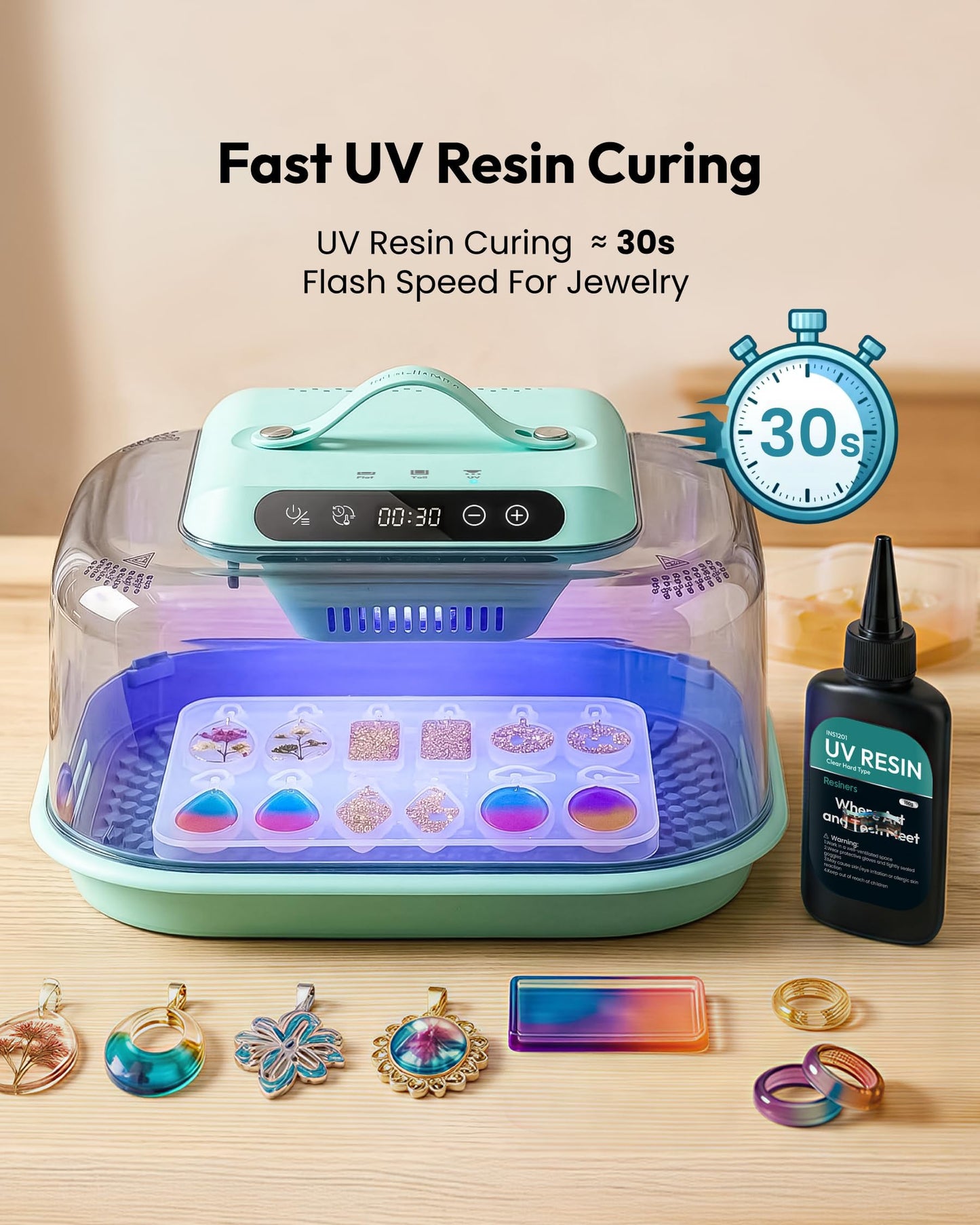 Resiners Resin Curing Machine G3 with UV Resin Light, 2H/1Min Fast Curing, Silicone Mat Included, Deformation-Resistant Reversible Base, Resin Dryer for Epoxy Mold Casting, Jewelry Making, DIY Decor