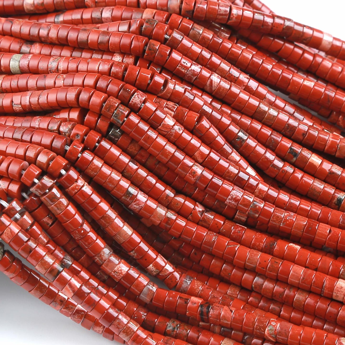 150pcs 2x4mm Natural Chinese Red Jasper Tube Shape Beads Loose Flat Round Cylinder Flat Spacer Stone Beads for Bracelet Earrings Jewelry Making