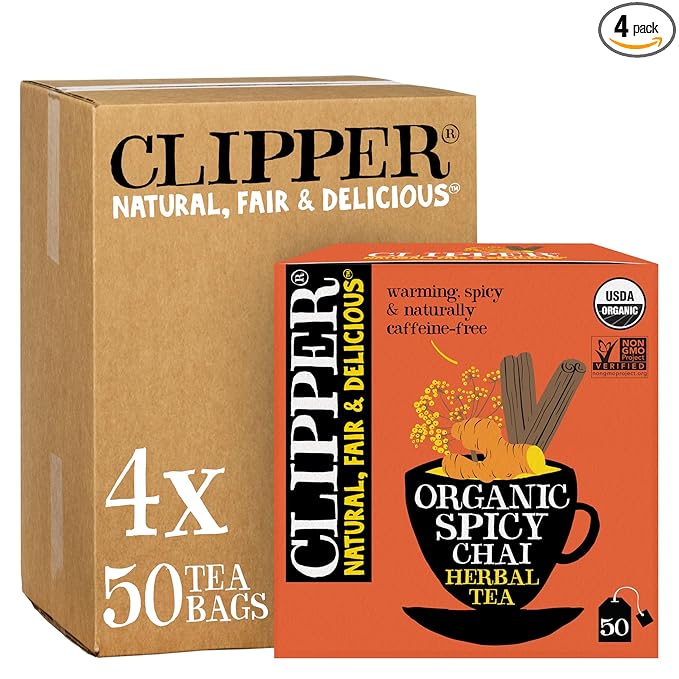 Clipper Tea Spicy Chai Herbal Tea – Caffeine Free, USDA Organic, Great Hot or Iced – Warming, Spicy, Natural, Fair & Delicious – 200 Tea Bags