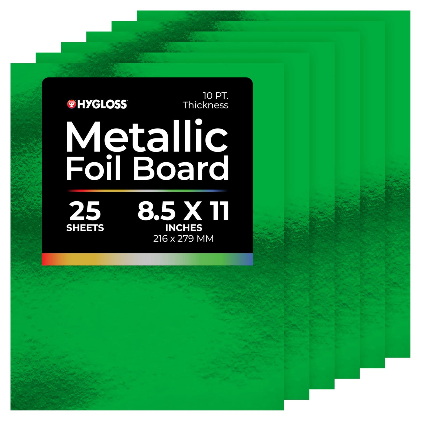 Hygloss Metallic Cardstock Sheets – 25 Shiny Green Sheets, 8.5” x 11” - Sturdy 10 pt. – Metallic Foil Board Paper for Crafts, Scrapbooking, Posters & Decorations