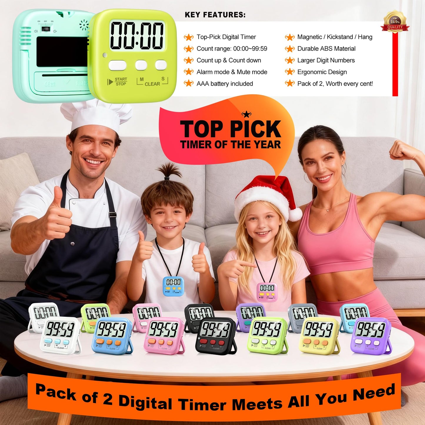 Antonki 2 Pack Digital Timer for Kids, Magnetic Countdown Kitchen Timers for Cooking, Egg, Classroom, Teacher, Exercise, Study, Oven - Battery Included