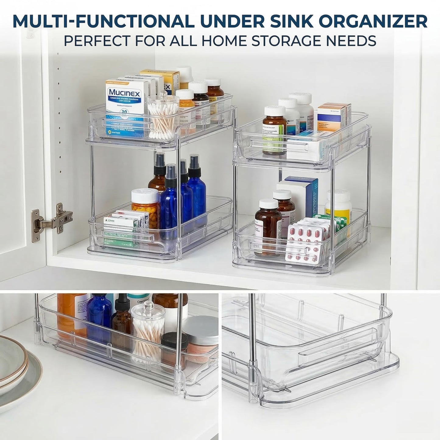 Wiojtry 2-Tier Vitamin Storage Organizer, Organizer for Vitamin Bottles And Medicine Bottle, Vitamin Bottle Organizer for Countertop, Bathroom Cabinet Storage Items Are Clearly Visible (2)