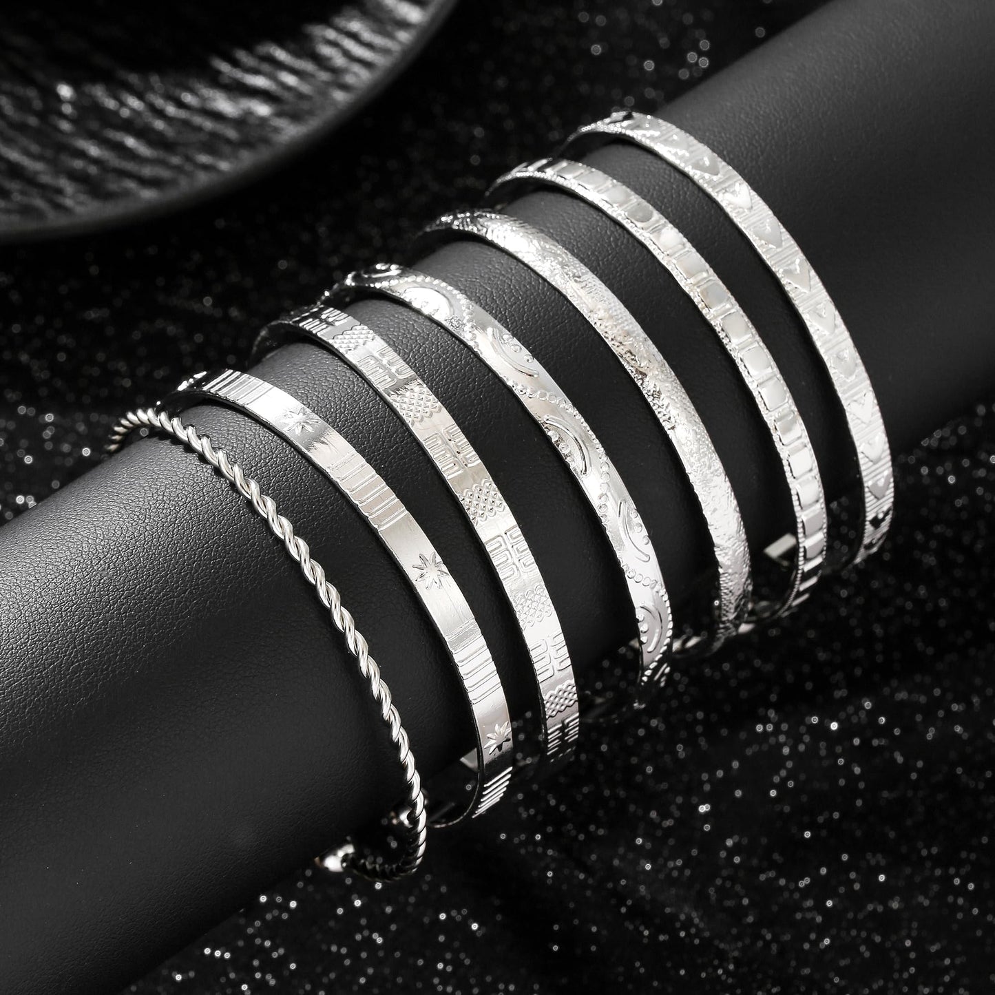 AYWFCBF Silver Bangles for Women, Adjustable Open Cuff Stackable Bracelets Set Boho Jewelry for Women