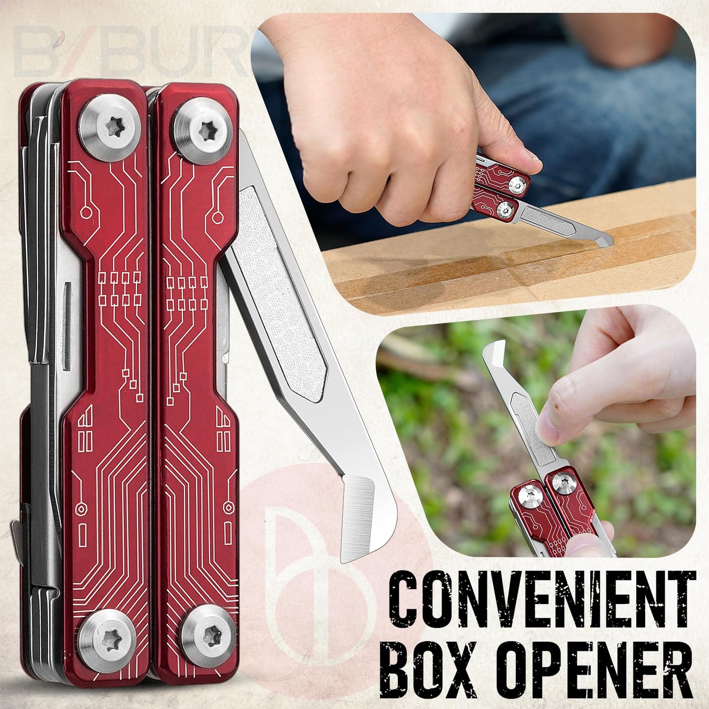 BIBURY Mini Keychain Multitool Scissors BI2061R, 9 in 1 Multitool EDC Scissors with Screwdriver, Bottle Opener, Pocket Knife, Spring -Mini Multi Tool for Outdoor, Daily Use, Gifts for Men and Women