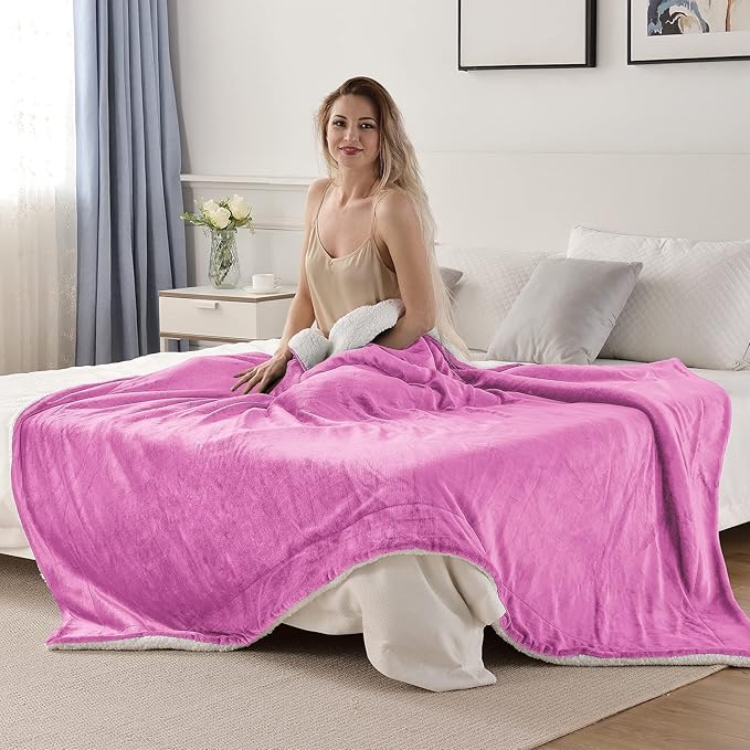 SOCHOW Sherpa Fleece Throw Blanket, Double-Sided Super Soft Luxurious Plush Blanket Throw Size, Pink, 50x60 inches