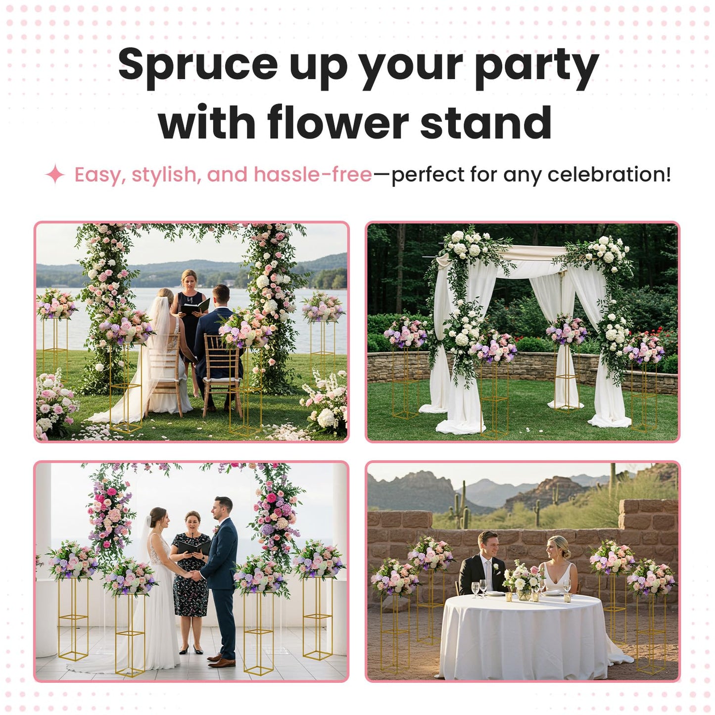 YALLOVE 2 Pcs 31.5 Inch Metal Flower Stand, Gold Centerpieces Vases Stand With Clear Acrylic Sheets, Geometric Display Rack for Wedding Party Decorations