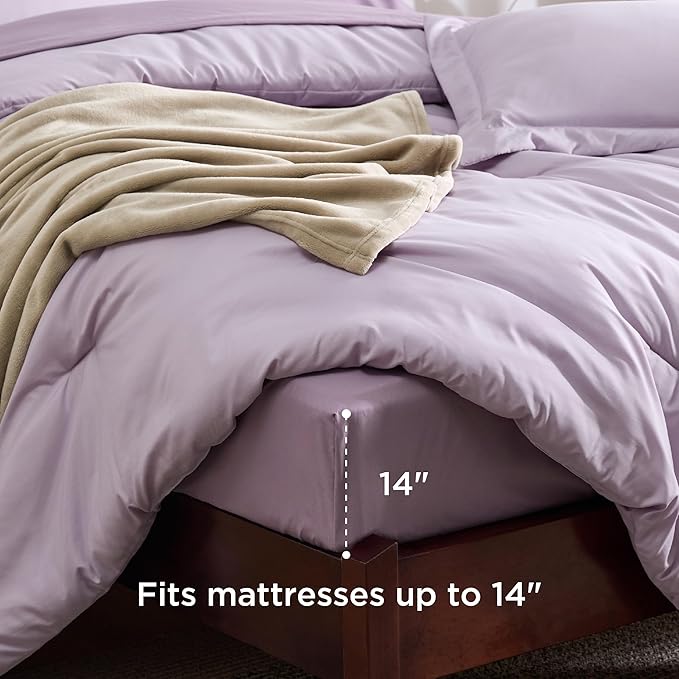 Bedsure King Comforter Set Grayish Purple, 8 Pieces Prewashed King Size Bed in a Bag with Soft Fleece Bed Blanket, Down Alternative Bedding Set for All Seasons, Sheets, Pillowcases & Shams