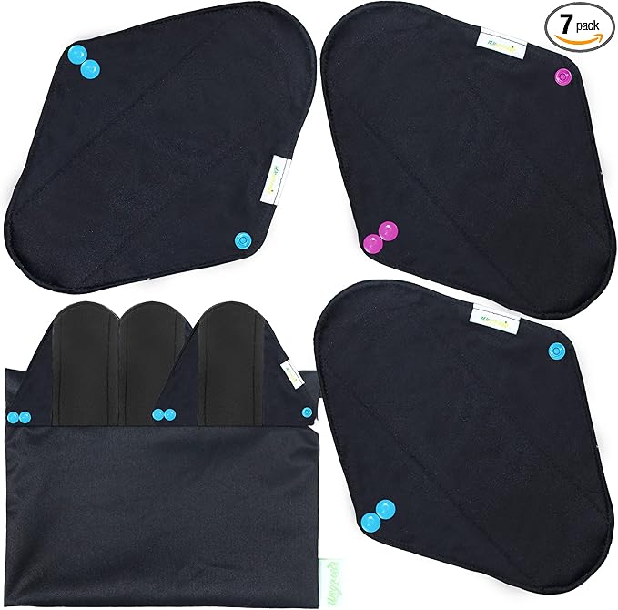 wegreeco Reusable Menstrual Pads - Reusable Sanitary Pads | Reusable Panty Liners | Soft Cloth Menstrual Pads - 6 Pack with 1 Cloth Mini Wet Bag (Small, Black)