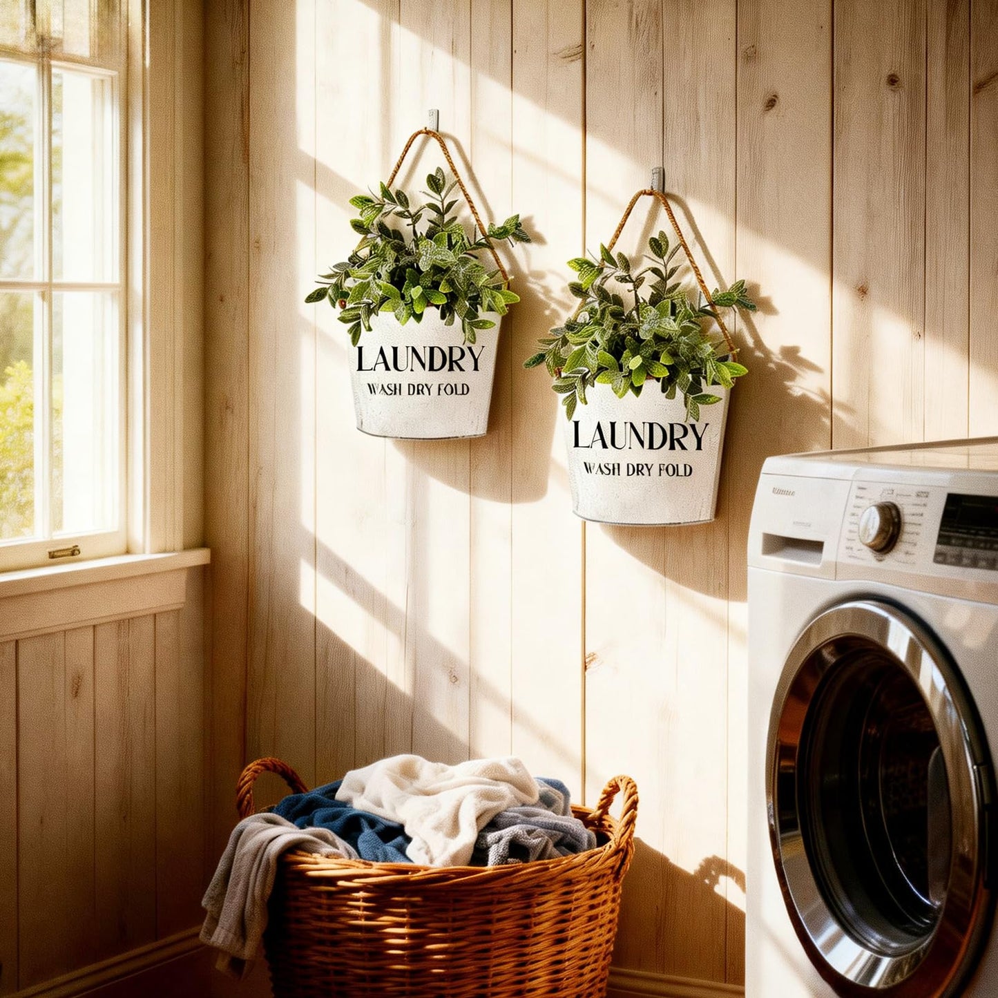 Lukpanda Laundry Room Decor - 2 Pcs Rustic Farmhouse Wall-Mounted Planters, Decorative Flower Pots for Laundry Room Walls, 6.2x5.5x4.3 Inches | Greenery Not Included
