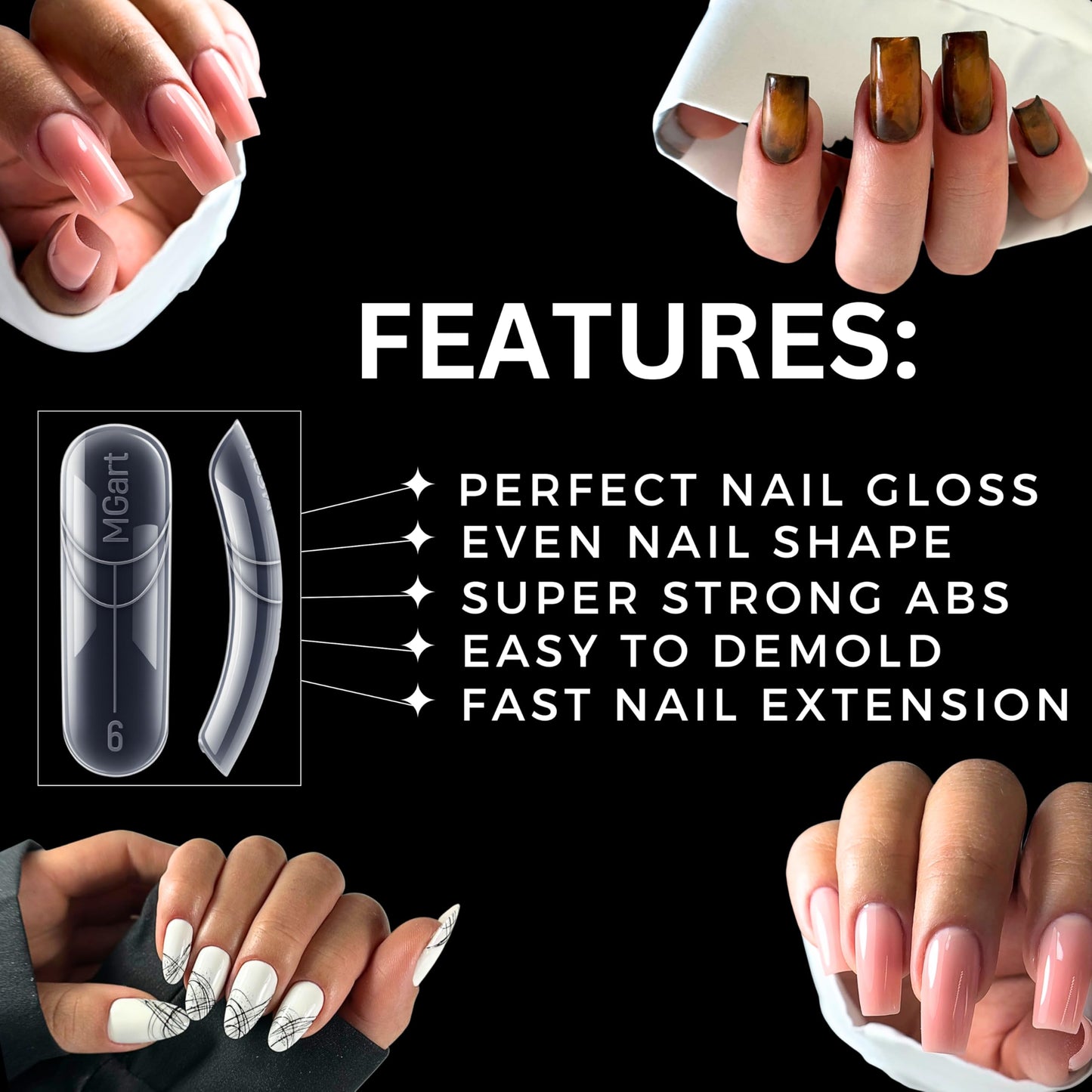 MGART Dual Nail Forms UNIVERSAL SQUARE Extension Structure Poly nail gel Full Cover Nail Molds 12 Sizes for Solid Nail Gel Glue Nail Art Design Salon&DIY Russian manicure