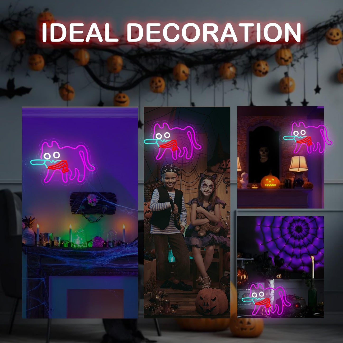 Cat Knife Neon Sign Anime Light Up Sign– Spooky LED Wall Light for Scary Party Decor, Creepy Cat Aesthetic Light for Bedroom, Game Room, or Gift – 15.6 x 10 inches