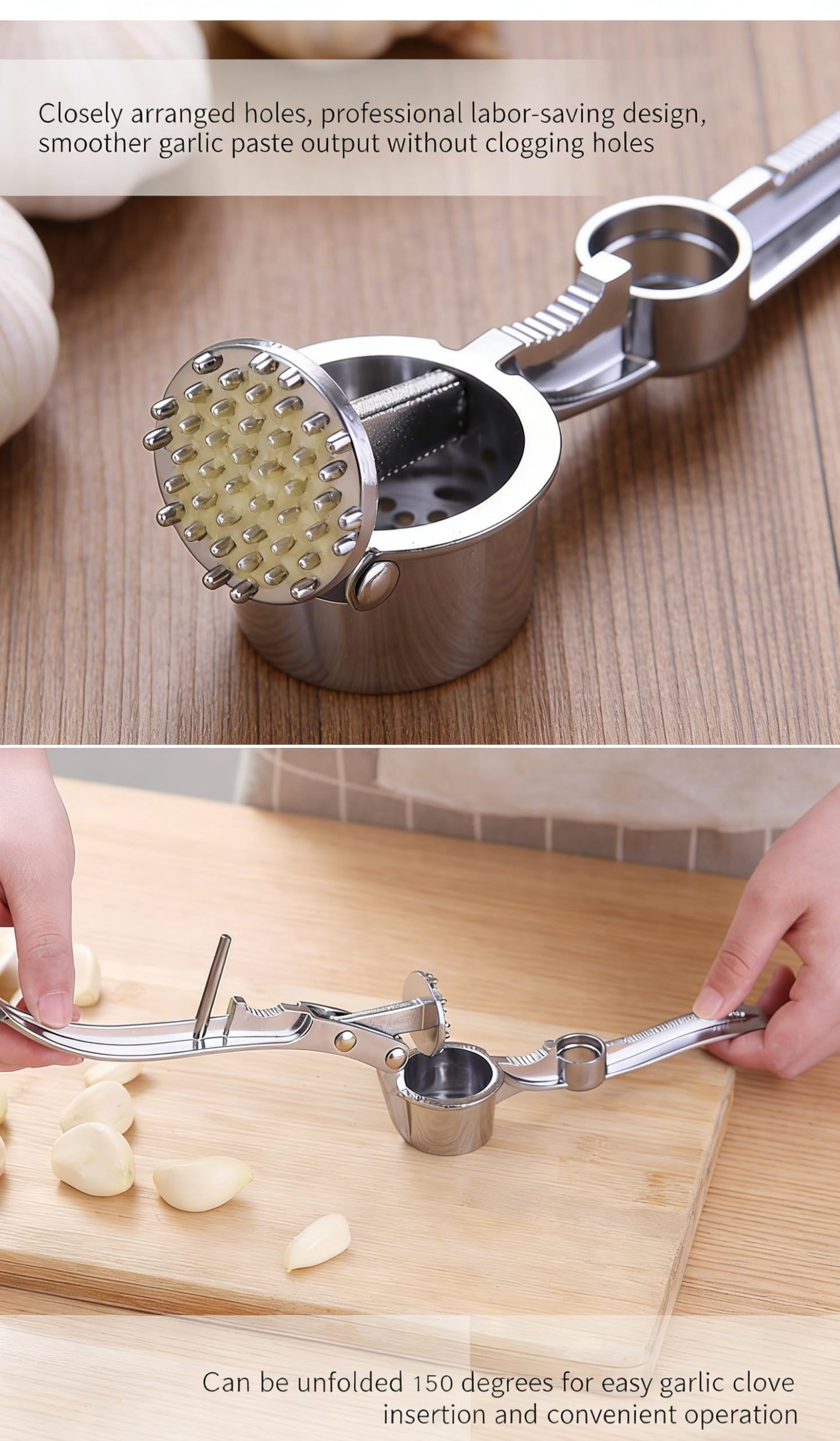 Multifunctional Garlic Press, 3-in-1 Kitchen Tool, Aluminium Alloy, Garlic Crusher with Walnut Cracker and Bottle Opener