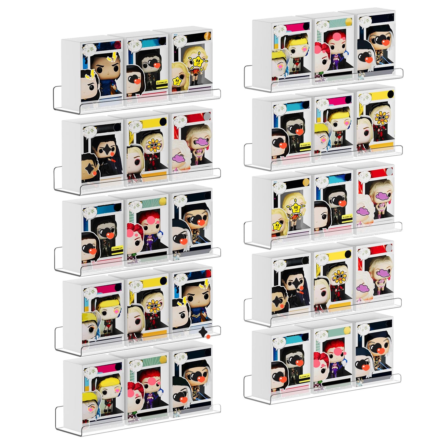 upsimples 10 Pack Acrylic Shelves Wall Organizer and Storage, 15" Display Shelf for Figure, Toy Cars, Perfume, Kids Bookshelf for Bedroom, Nursery, Craft Room, Clear