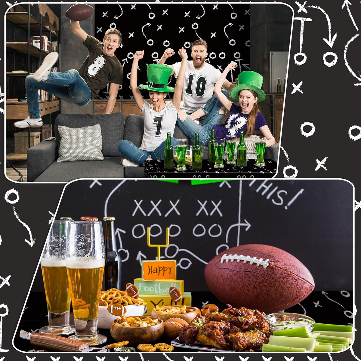 4 Pack Football Tablecloths, Football Themed Tablecloths Party Favor Supplies, Disposable Plastic Rectangle Table Covers for Sports Birthday Party Decoration, 108 x 54 Inch(Black)
