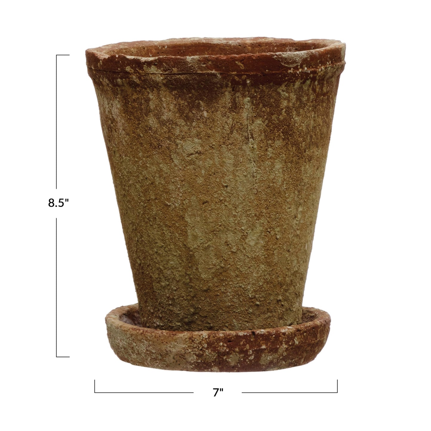Creative Co-Op Cement Planter with Saucer, Distressed Terra-Cotta Finish, Holds 5" Pot