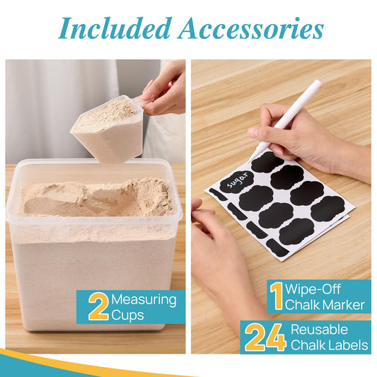 Vtopmart 9.5L 2 Pack Extra Large Flour Sugar Storage Containers for 25lbs flour, Airtight Kitchen Pantry Organization Canisters with Lids for Bulk food, Rice, Baking Supplies, BPA Free, Black