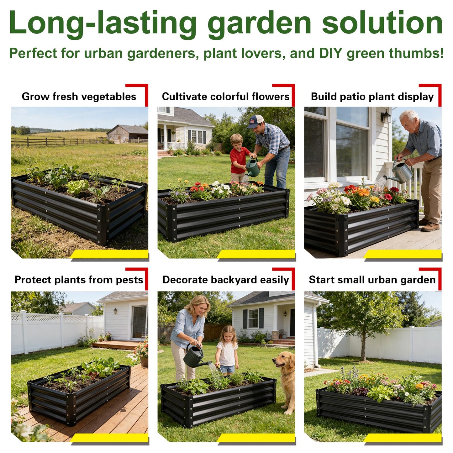 Wirewonders Yardbliss Raised Garden Bed 2 Pack 6x3x1FT, Premium Galvanized Raised Garden Bed, Large Raised Garden Bed Outdoor for Deep-Rooted Vegetables, Flowers, Green and Herbs, Black