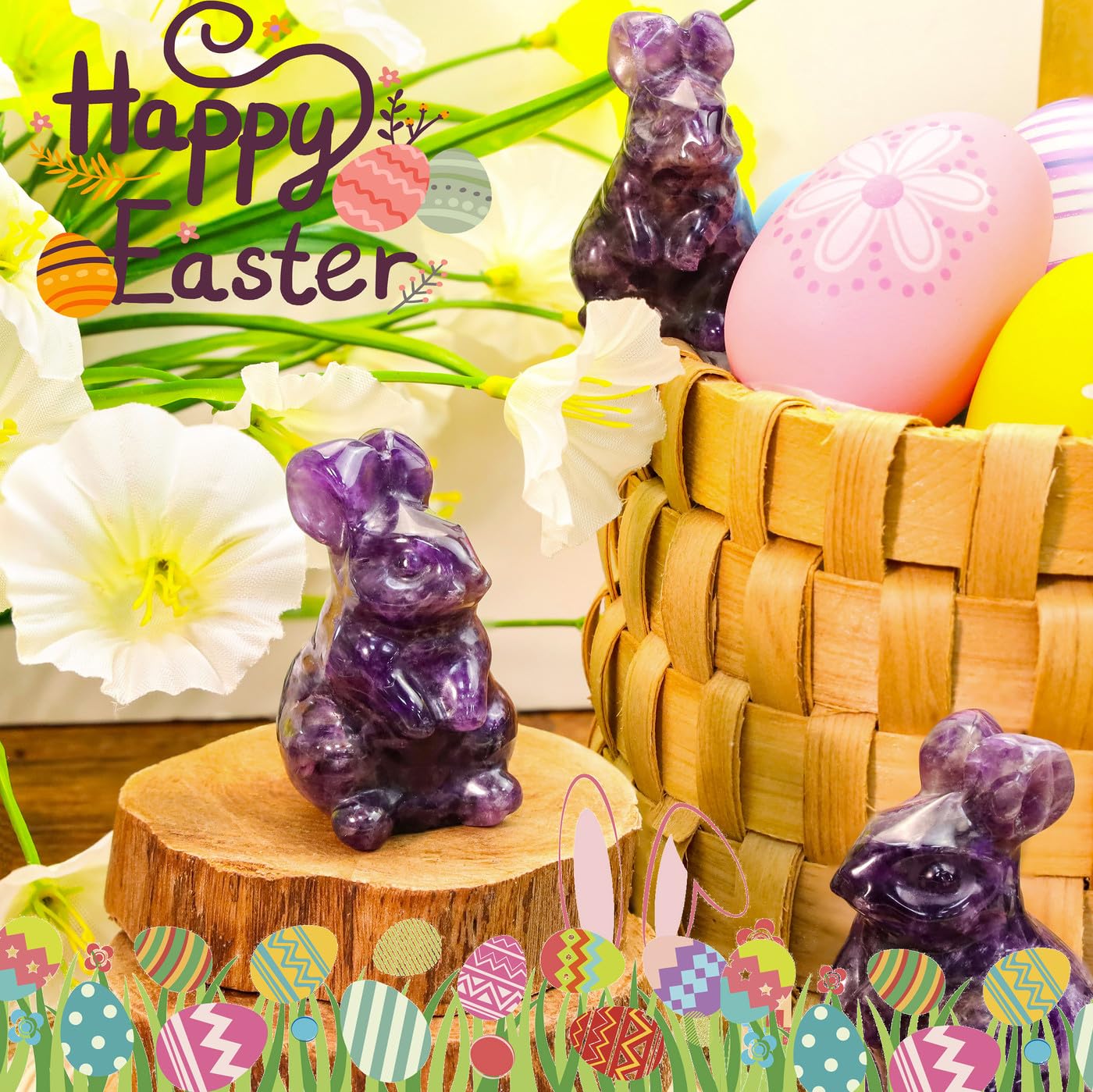 DUQGUHO Bunny Decor Easter Rabbit Decor Crystals Easter Gifts Decoration Bunny Statue Amethyst Crystals Figurines Bunny 1.5’’