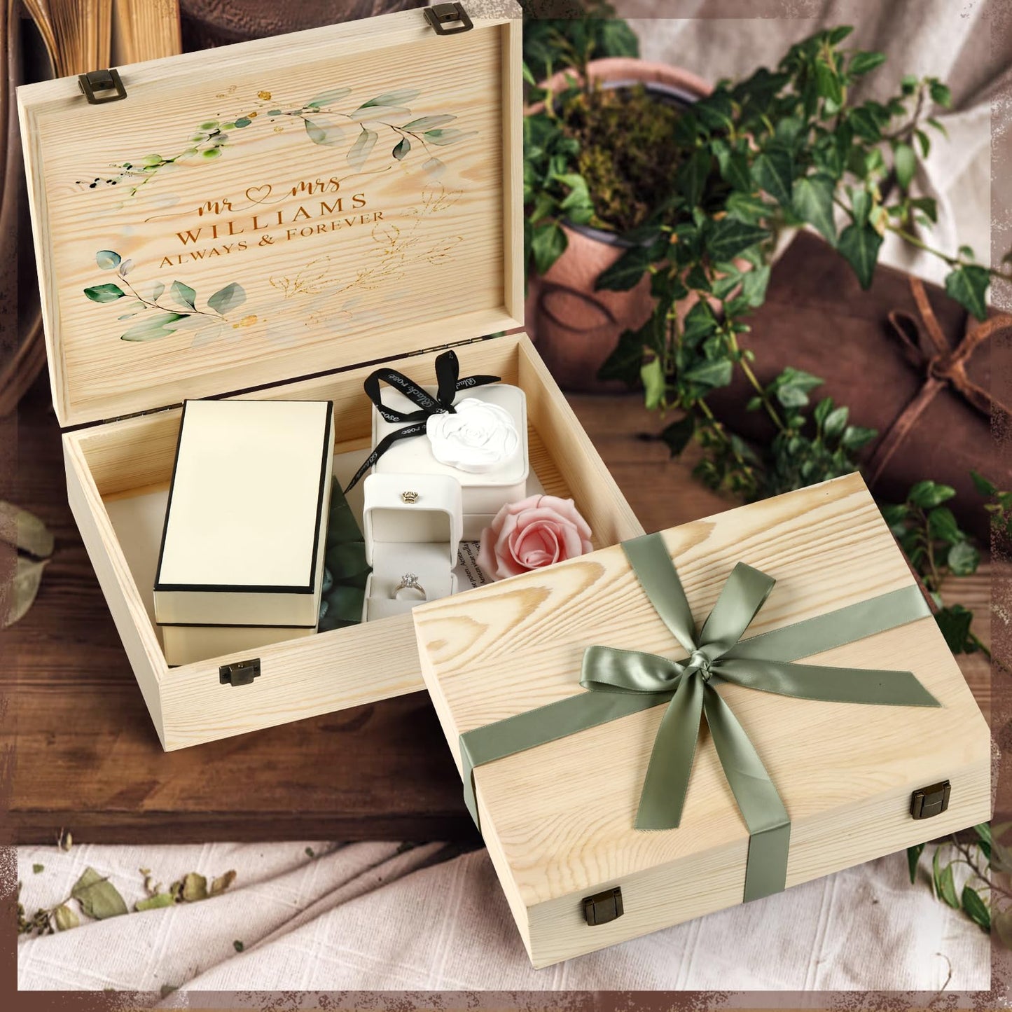 HIPNOOK 2 Pack Unfinished Wooden Box with Lid – 12"x9"x3.1" Decorative Storage Keepsake Memory Boxes Natural Pine Wooden Boxes for Crafts, DIY, Painting, Wood Burning,Wood Gift Box- Ideal Gift & Home