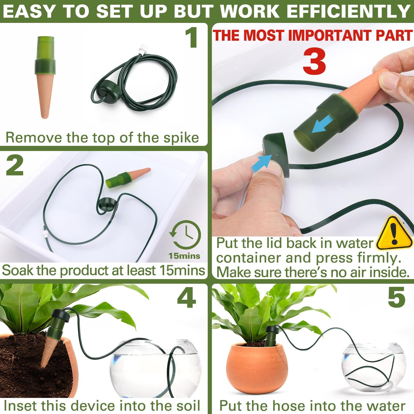 BYDOLL Plant Self-Watering Stakes Automatic Plant Dripper Watering Spikes for Indoor Outdoor Bonsai,Houseplant Insert Devices for Vacation use,Drip Irrigation System(5PCS)