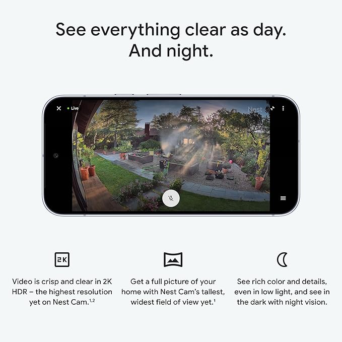 Google Nest Cam Outdoor (Wired, 2nd Gen) - Security Camera with 2K Video and Gemini, Night Vision, 2-Way Audio - Works with Google Home - 2025 Model - Snow
