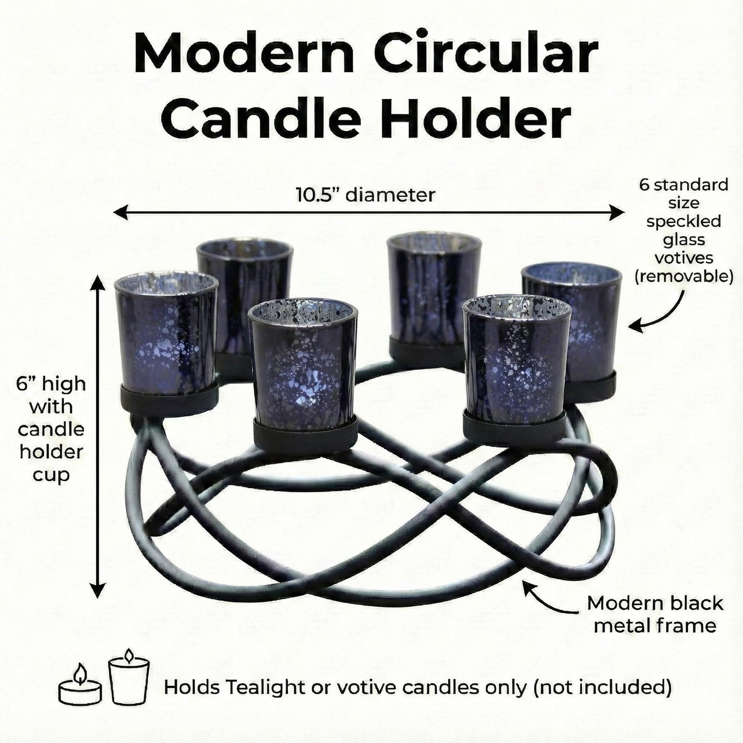 Seraphic Halloween Candle Holder Centerpiece Decoration – Black Metal Iron 6-Cup Votive Tealight Holder for Spooky Table Gothic Decor, Kitchen & Dining Room, Coffee Tables