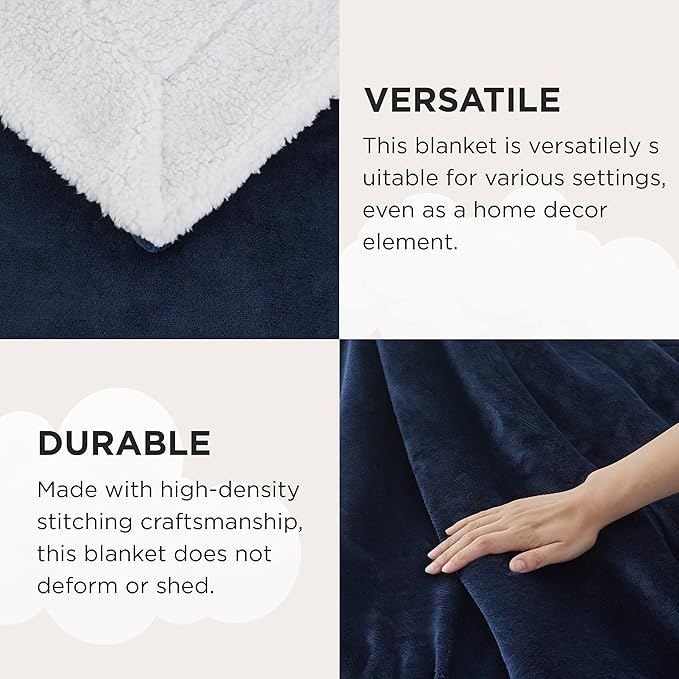 Bedsure Sherpa Fleece Throw Blanket Twin Size for Couch - Thick and Warm, Soft Fuzzy Plush Twin Blanket for Winter, Navy, 60x80 Inches