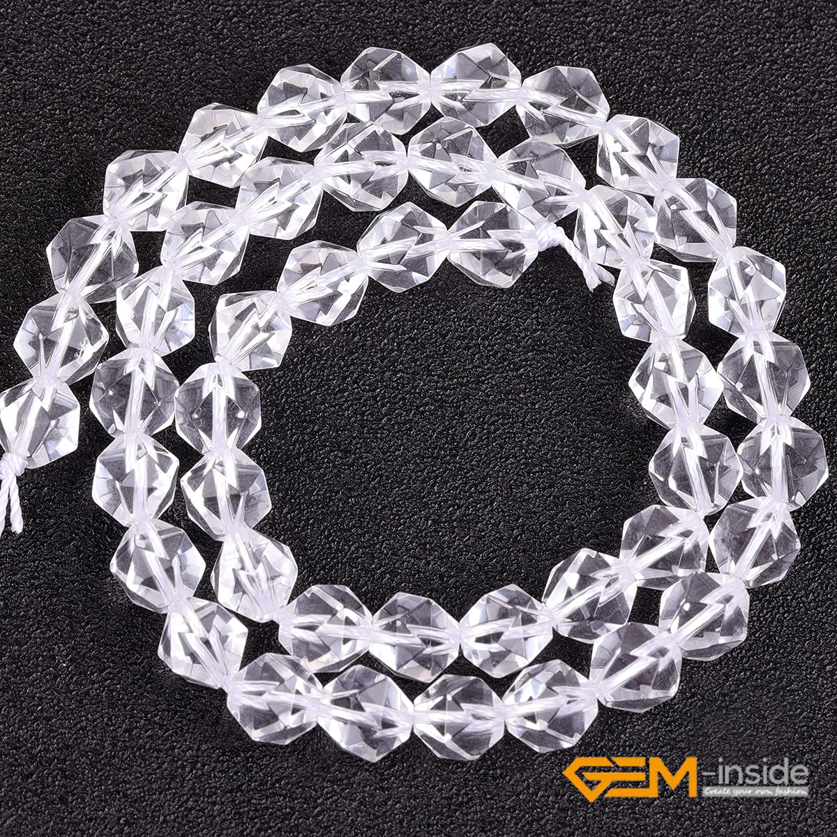 GEM-Inside Natural 8mm White Clear Quartz Gemstone Loose Beads Faceted Cambay Crystal Energy Stone Power for Jewelry Making 15"