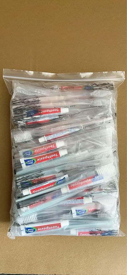 50 pcs Disposable Toothbrushes, 2 Color Toothbrushes and Toothpaste 10g, Bulk for Homeless, Airbnb, Hotel